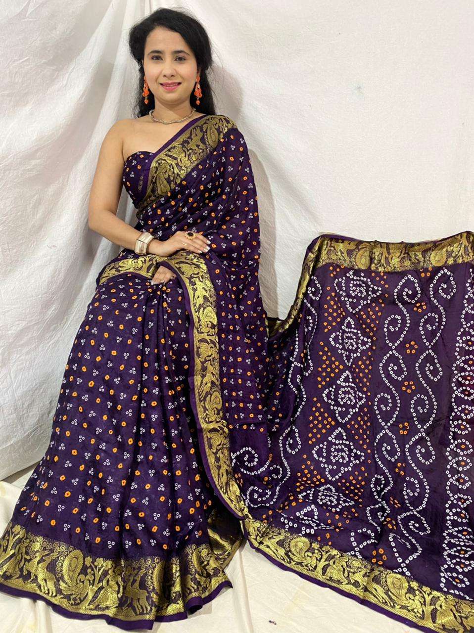 TEEN DANI BANDHEJ DESIGNER ART SILK SAREE 