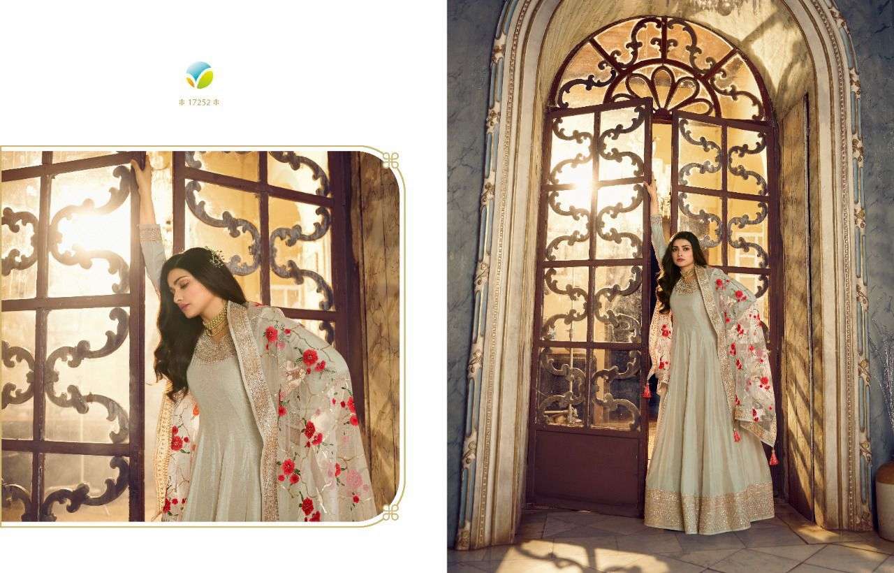 VINAY KASEESH SHEESH MAHAL DESIGNER DOLA SILK SUIT 