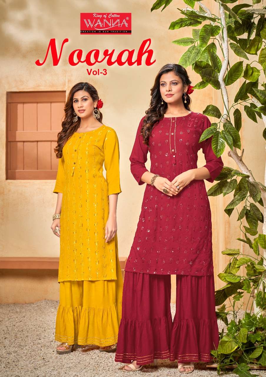 wanna noorah 3 series 1001-1008 pure rayon slub kurti with sharara 