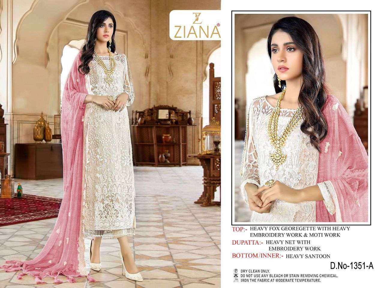 ziana series 1351 heavy faux georgette suit with embroidery 