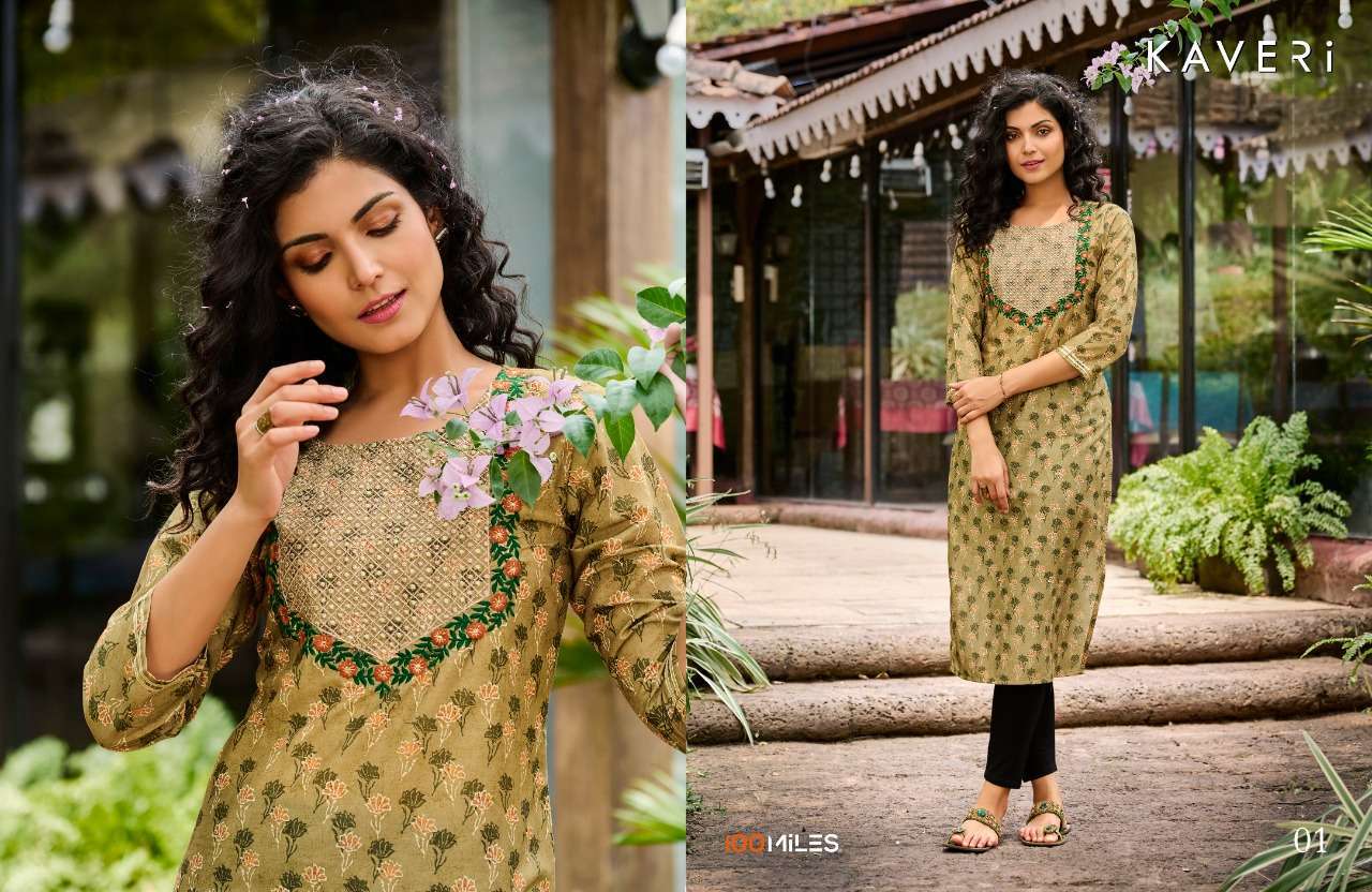 100 miles kaveri series 01-04 Super modal digital print Kurtis 