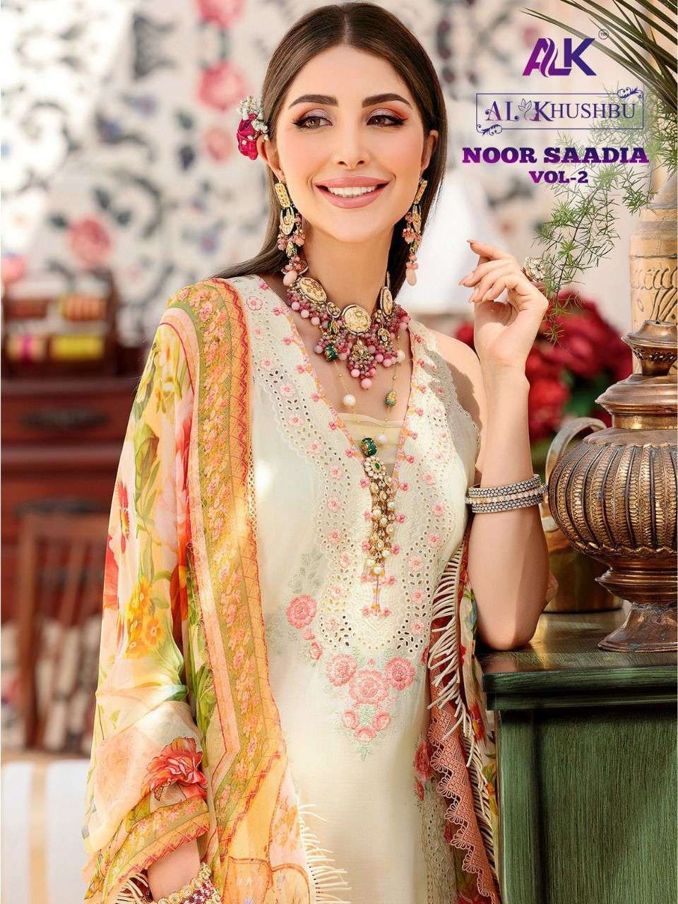 AL KHUSHBU NOOR SAADIA VOL 2 DESIGNER PURE CAMBRIC COTTON SUIT 