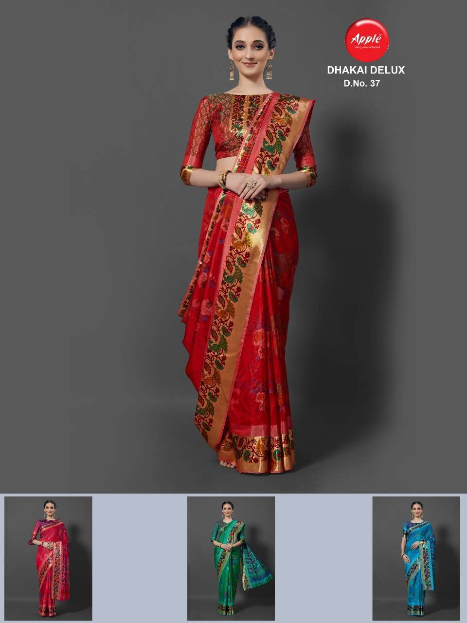 apple dhakai silk delux sana silk printed saree