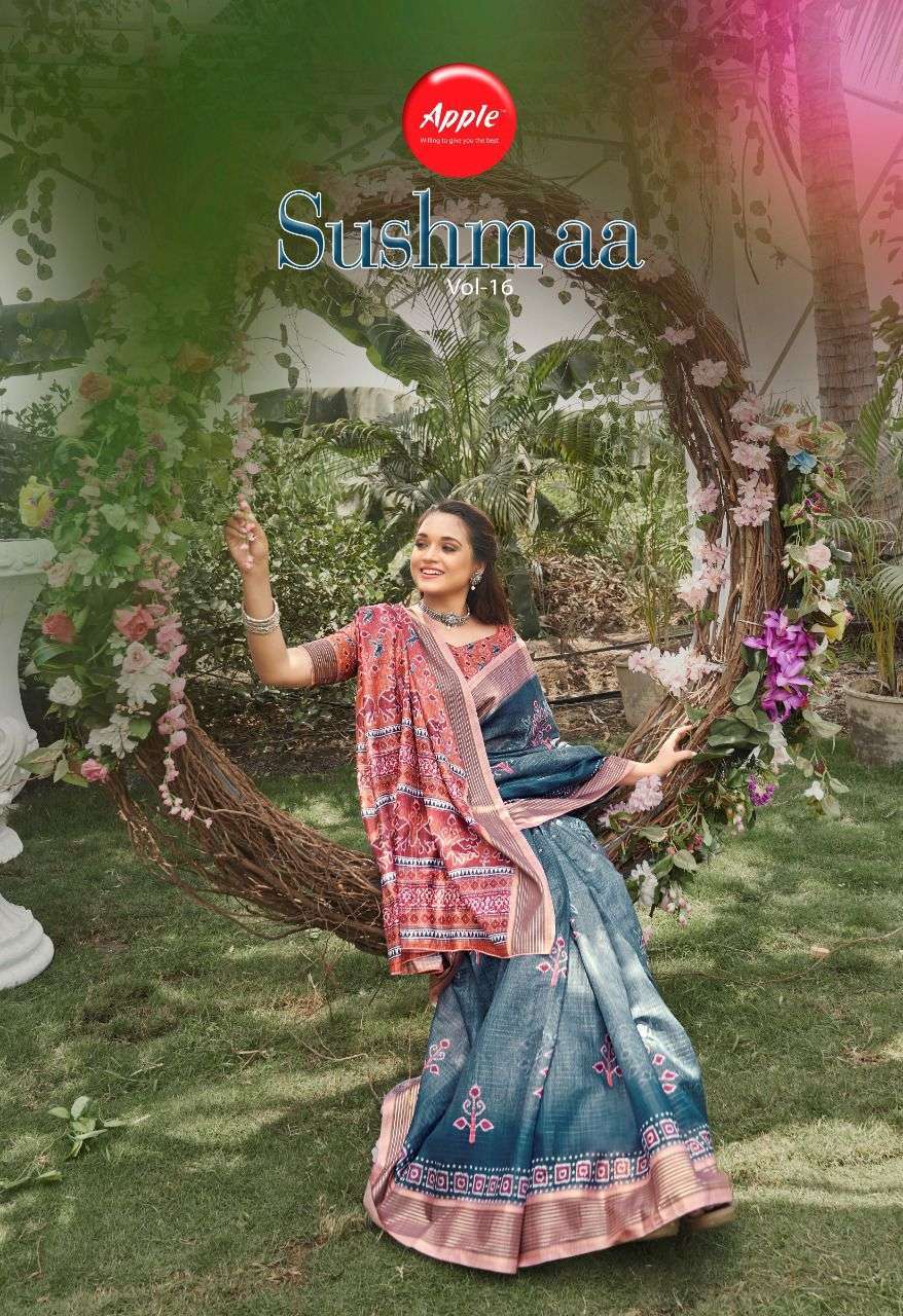 apple sarees sushmaa vol 16 series 1601-1608 soft linen saree