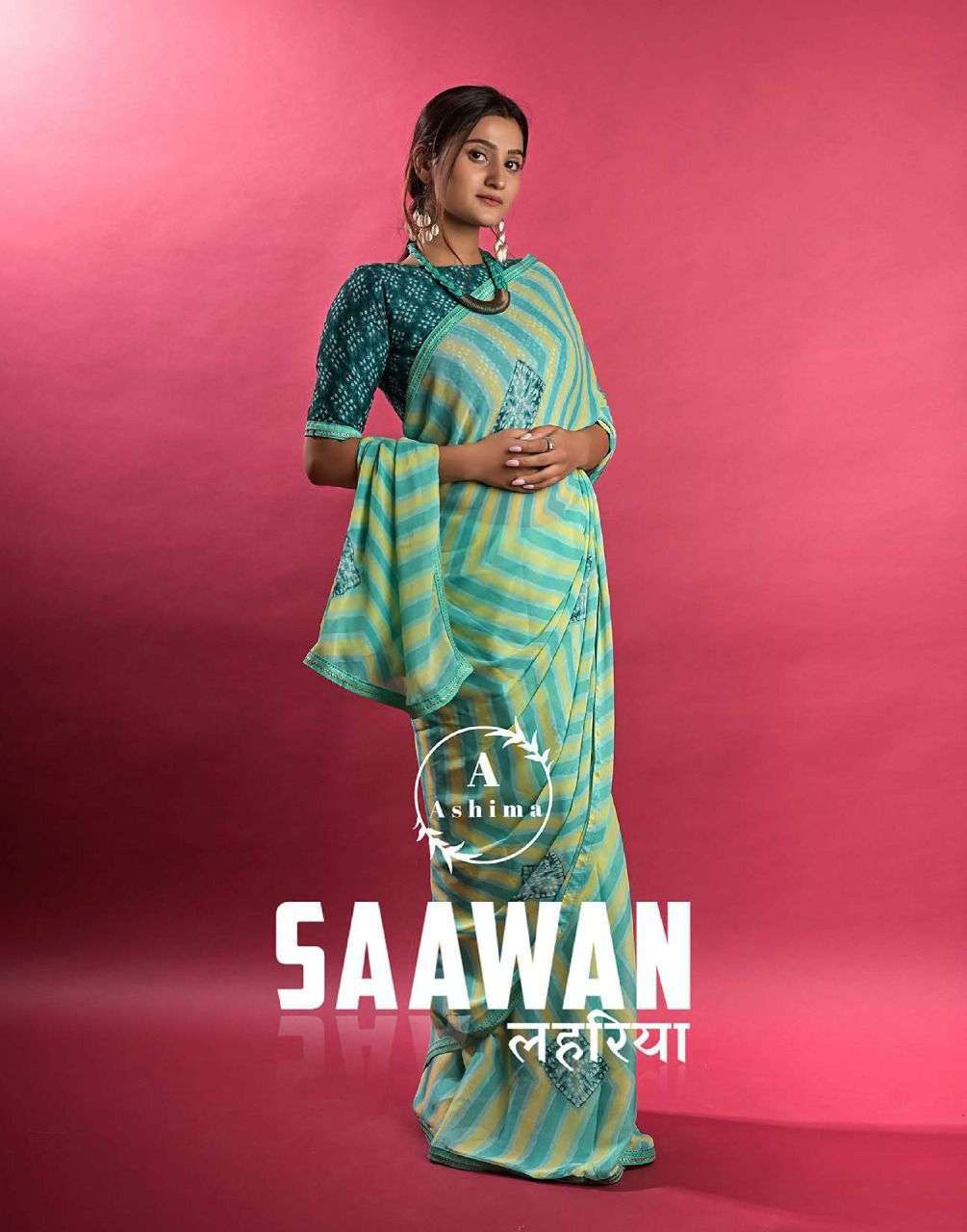 ashima saawan series 3801-3808 dull moss saree with gota stone border