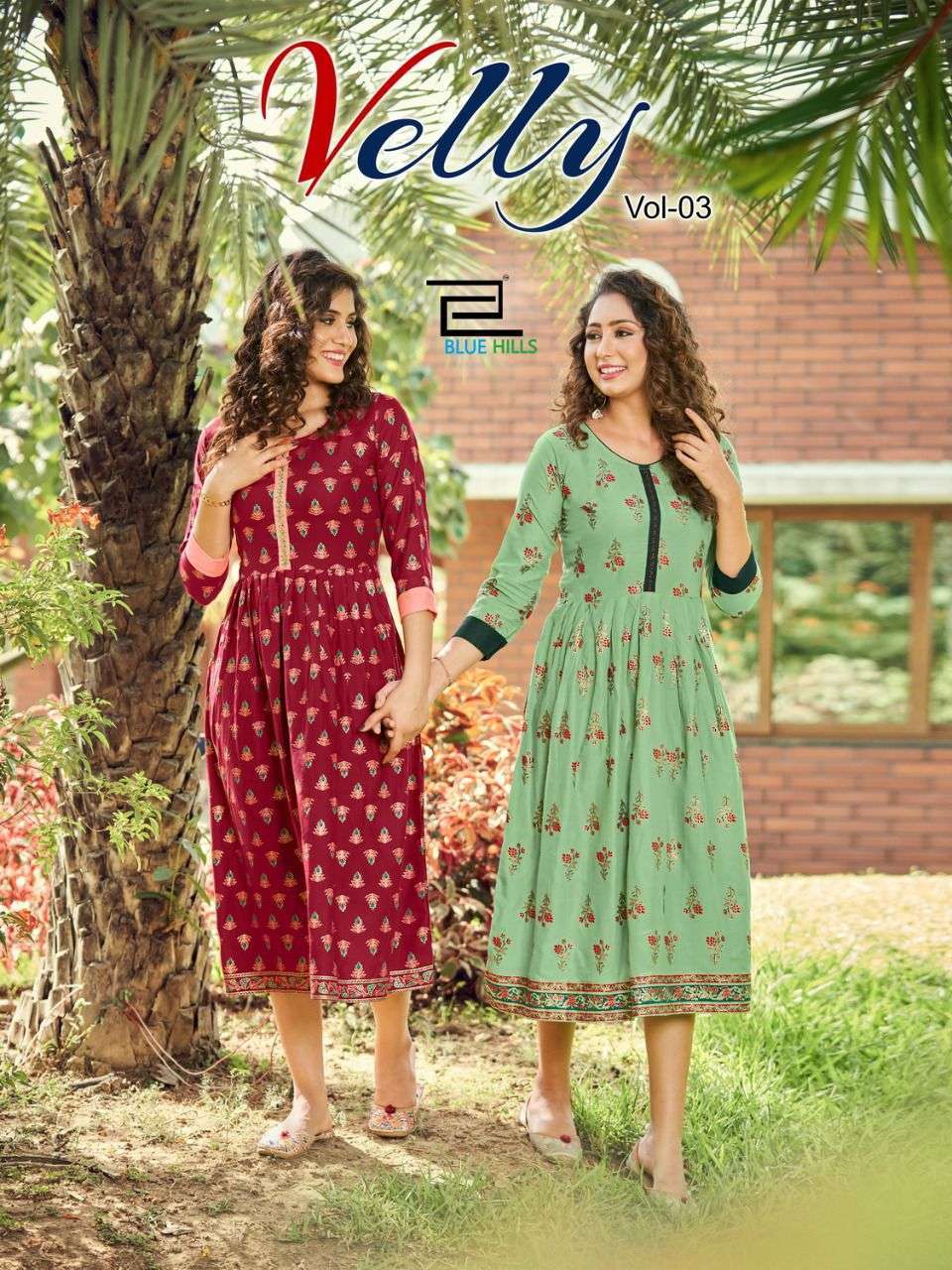 blue hills velly vol 3 series 3001-3008 14 kg rayon kurti