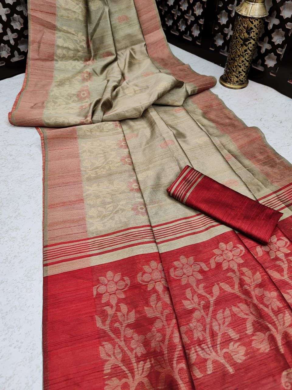 BT-10 DESIGNER PURE TUSSAR SILK JAMDANI WEAVING SAREE S