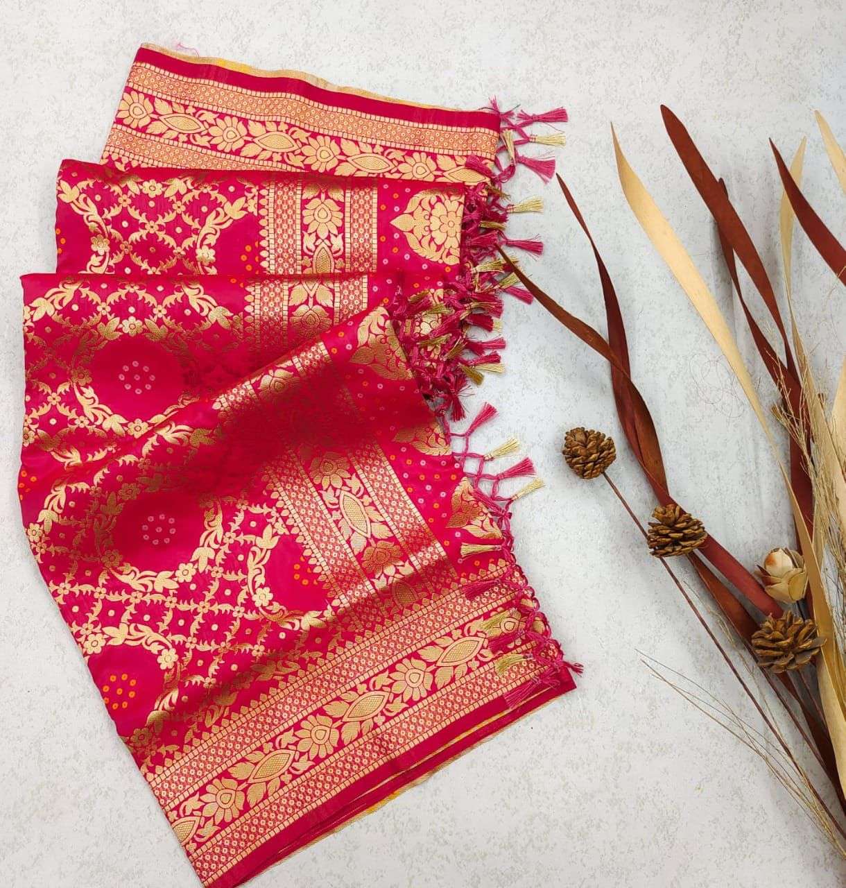 BT-10 PURE BANARASI SILK SAREE BANDHANI TYPE MEENAKARI SAREE 