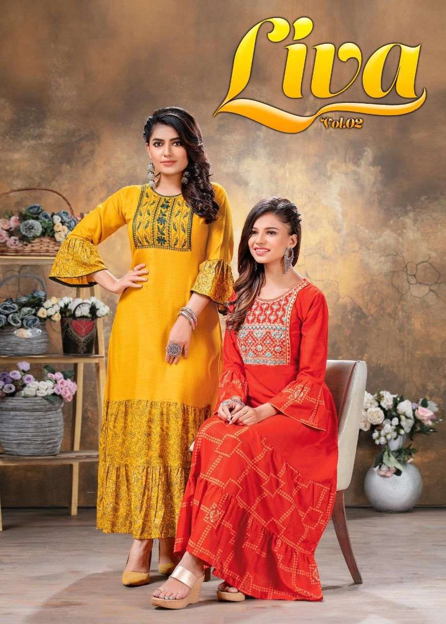 fashion talk liva vol 2 series 201-208 heavy rayon slub kurti