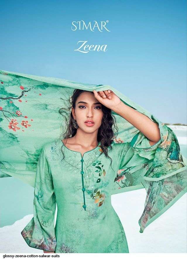 glossy simar zeena series 5409-5414 cotton handwork suit