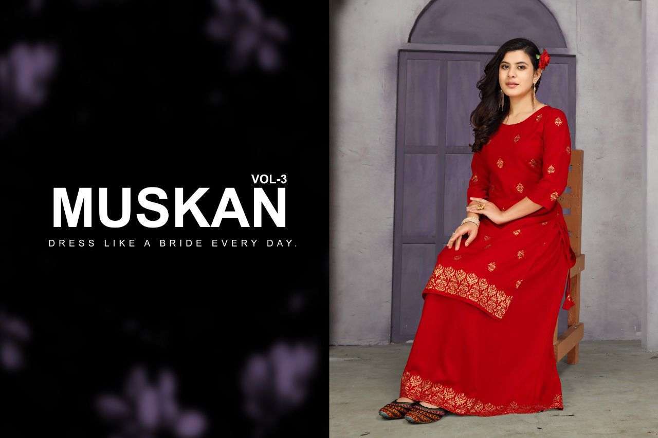 Golden Muskan Vol-3 Heavy Rayon two tone skirt and kurti Foil print KURTI