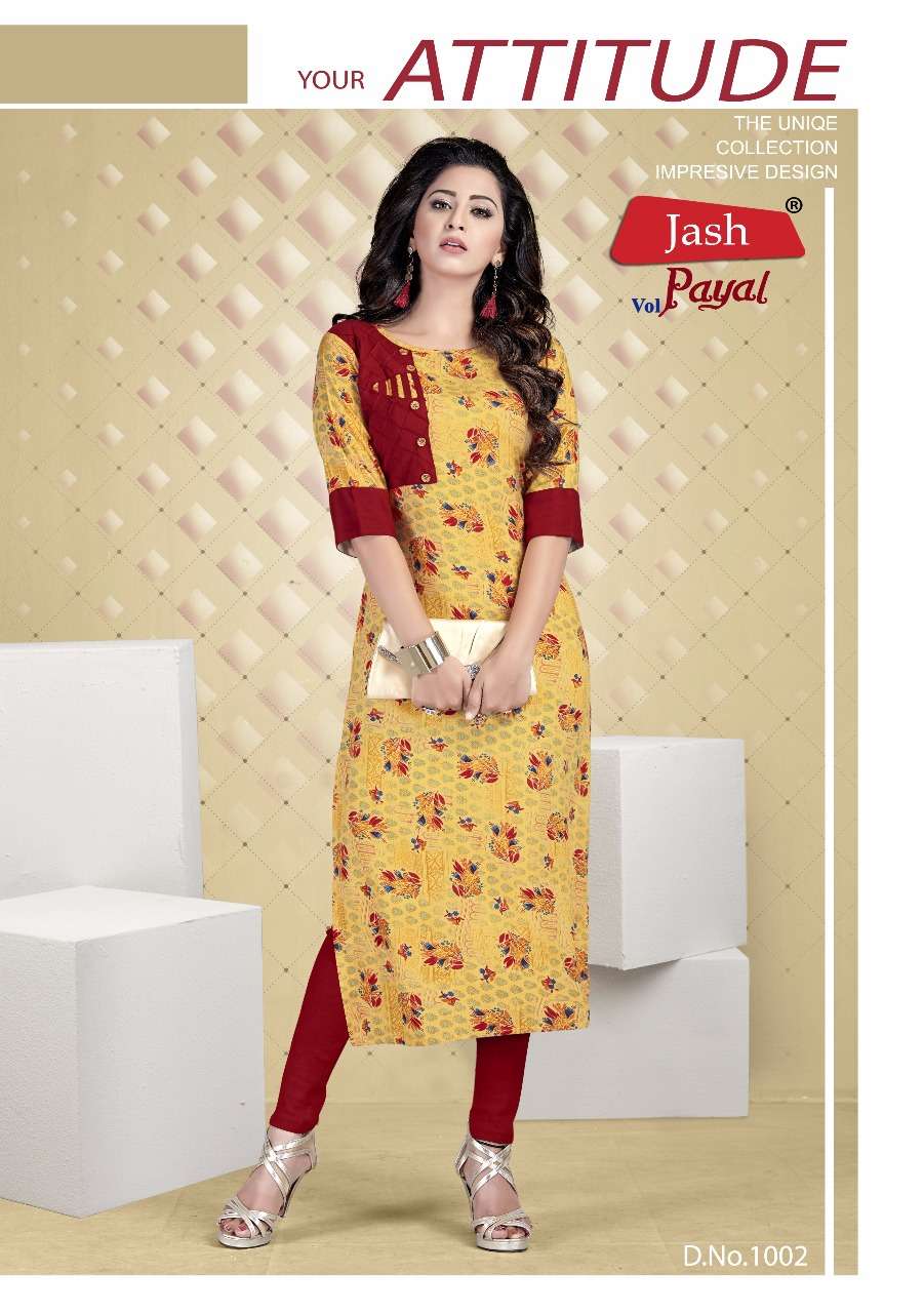 Jash Payal series 1001-1010 14 kg rayon print kurti