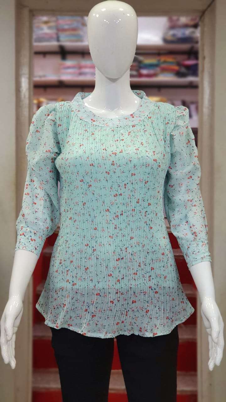 k4u 3969 design Frill Georgette Print With Inner And Stylish Sleeves tops