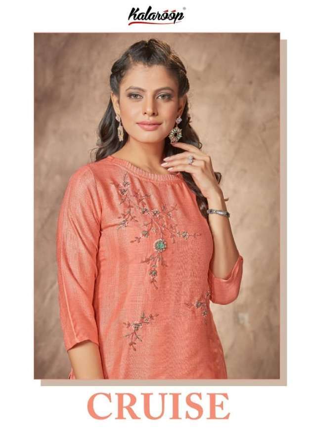 kalaroop cruise series 13254-13257 fancy rayon khatli work kurti