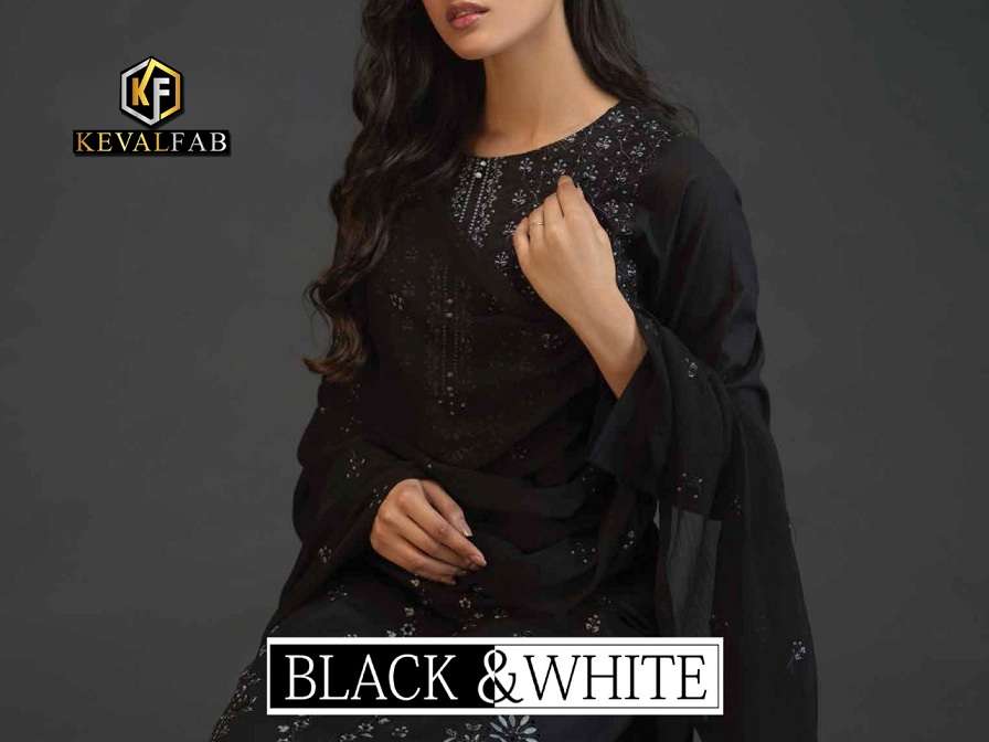 Keval Fab Black & White Collection Embroidery Work series 1151-1154 pure cotton suit