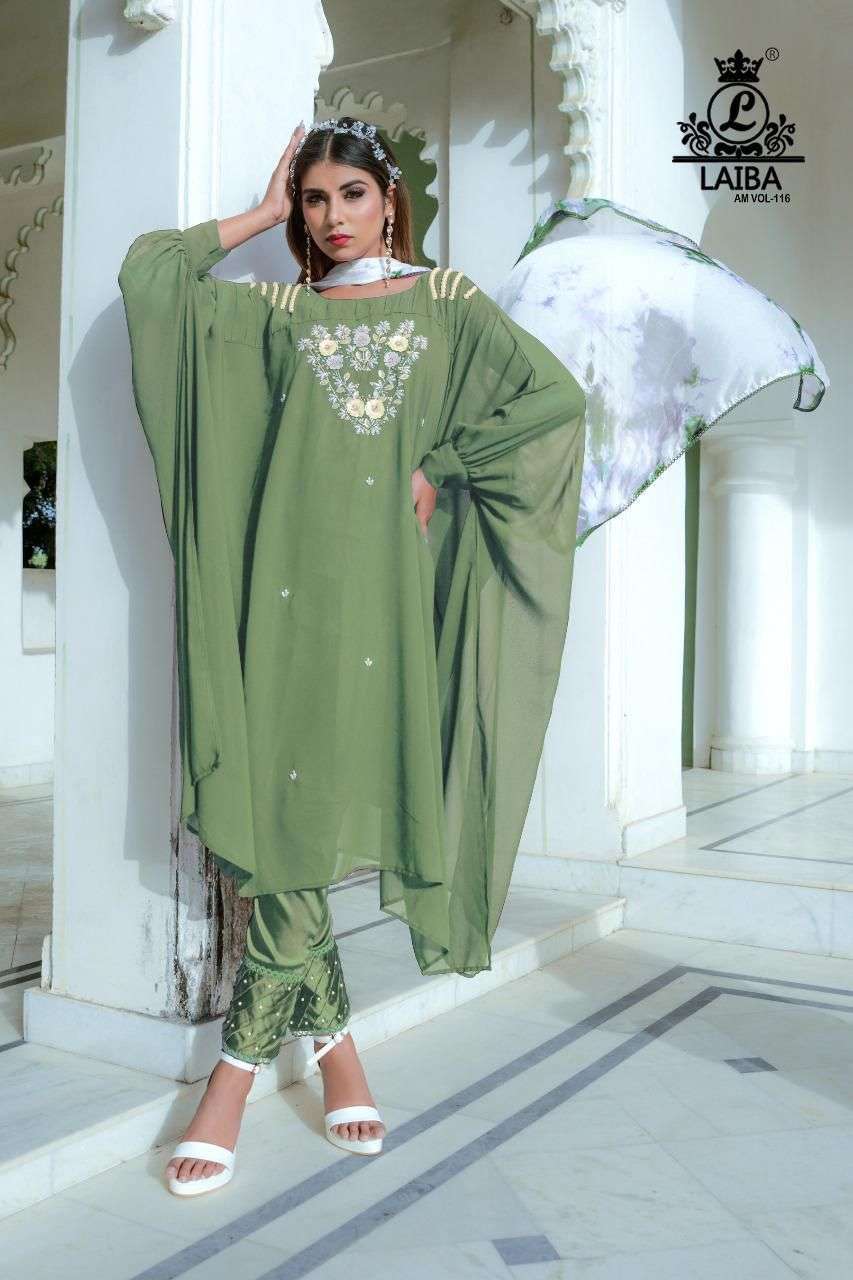 laiba am vol 116 pure georgette tunic kaftan readymade suit 