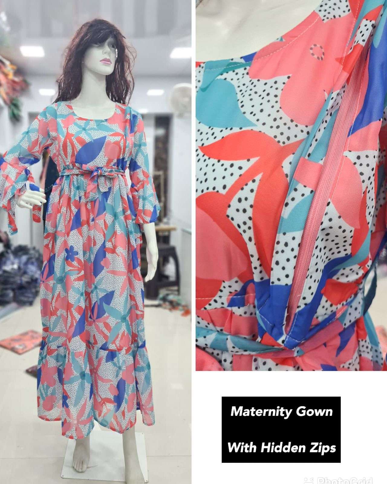 MATERNITY GOWN DESIGNER SOFT GEORGETTE PRINT GOWN