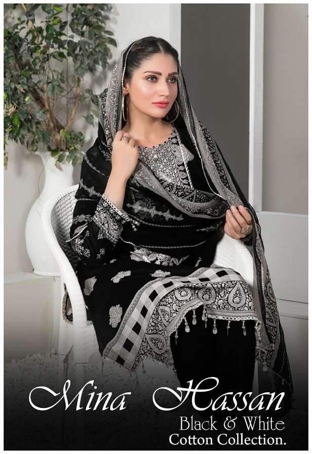 Mina Hassan Black & White Cotton Collection series 01-04 pure cotton suit