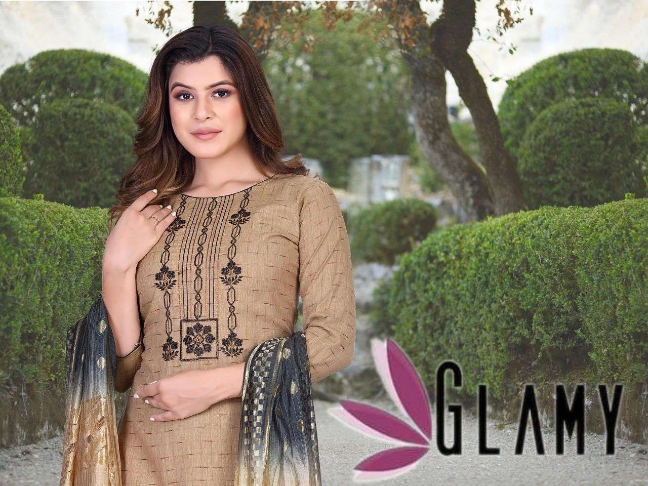 new glamy vol 1 series 4001-4008 14 kg rayon self embossed readymade suit