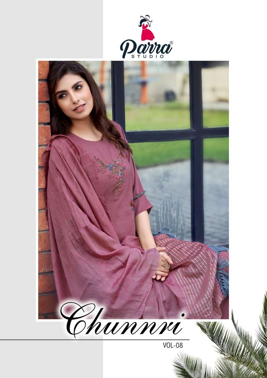 parra studio chunnri vol 8 series 8001-8008 premium muslin kurti with dupatta