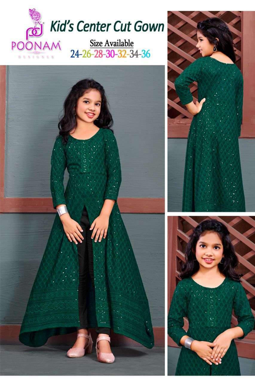 poonam kids centre cut gown series 1001-1008 pure chikan kurti 