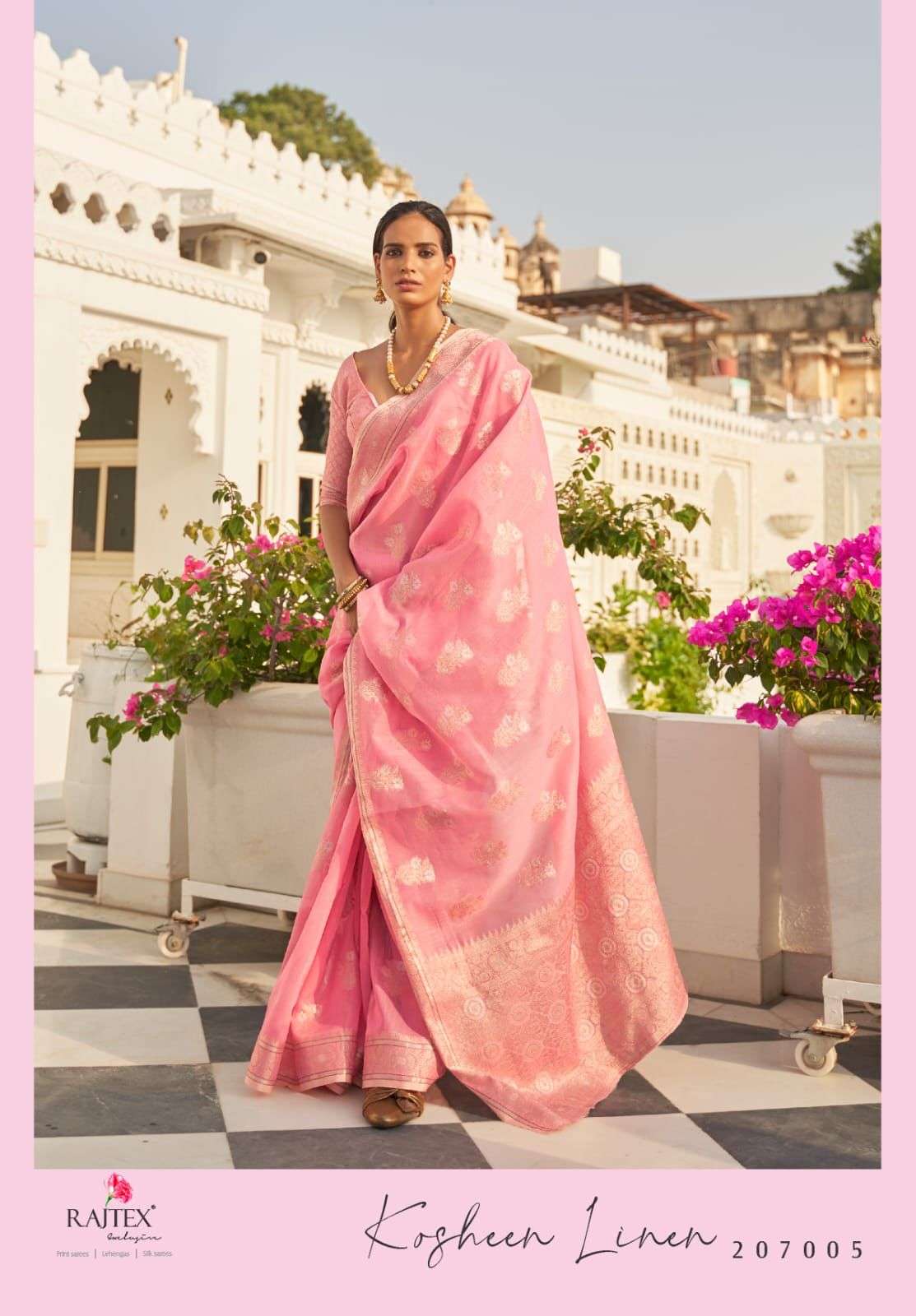 RAJTEX KOSHEEN LINEN DESIGNER PURE LINEN WEAVING SAREE 