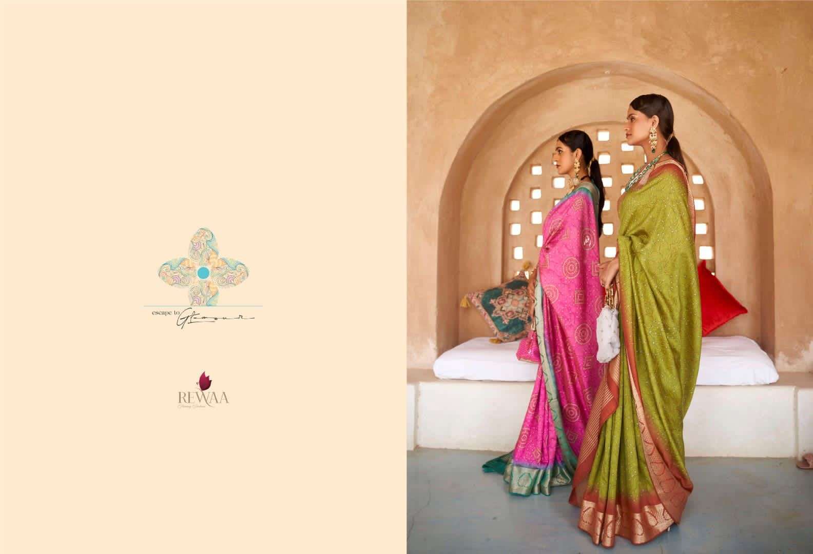 rewaa rooh silk series 378-386 pure silk bandhani saree