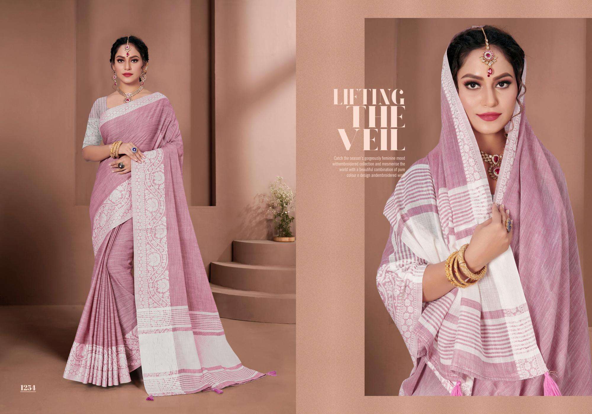 sangam prints glamour series 1253-1258 linen saree