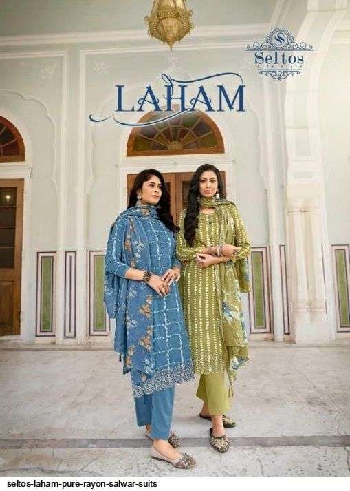 seltos laham series 1001-1008 pure rayon cotton suit