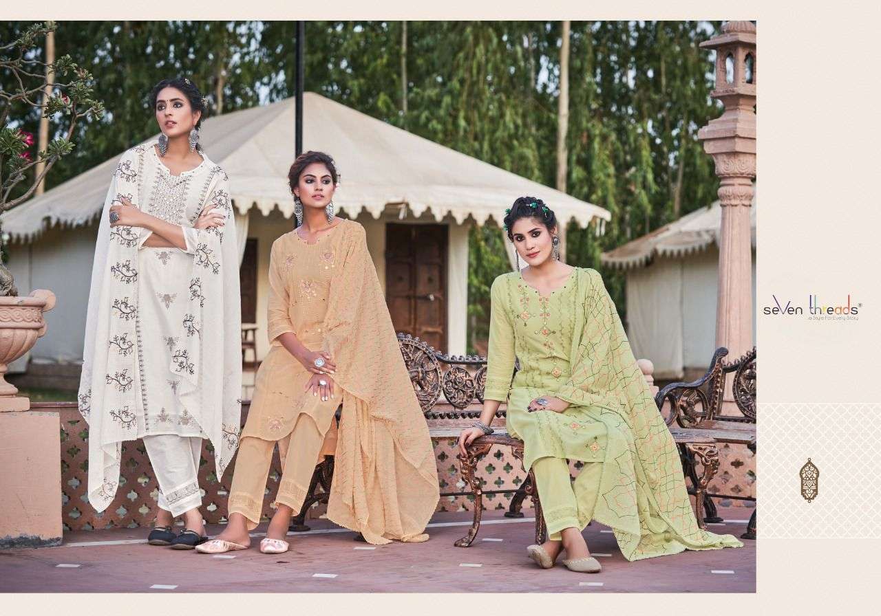 seven threads sangini series 1001-1007 pure zuri cotton readymade suit 