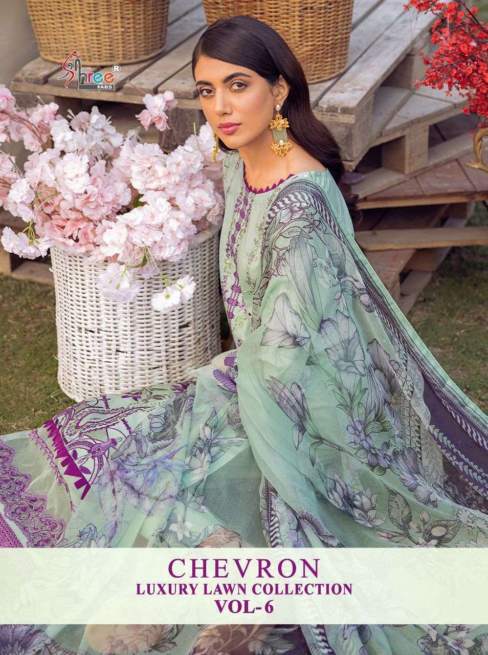 shree fabs chevron laxury lawn vol 6 series 2225-2232 pure lawn suit 