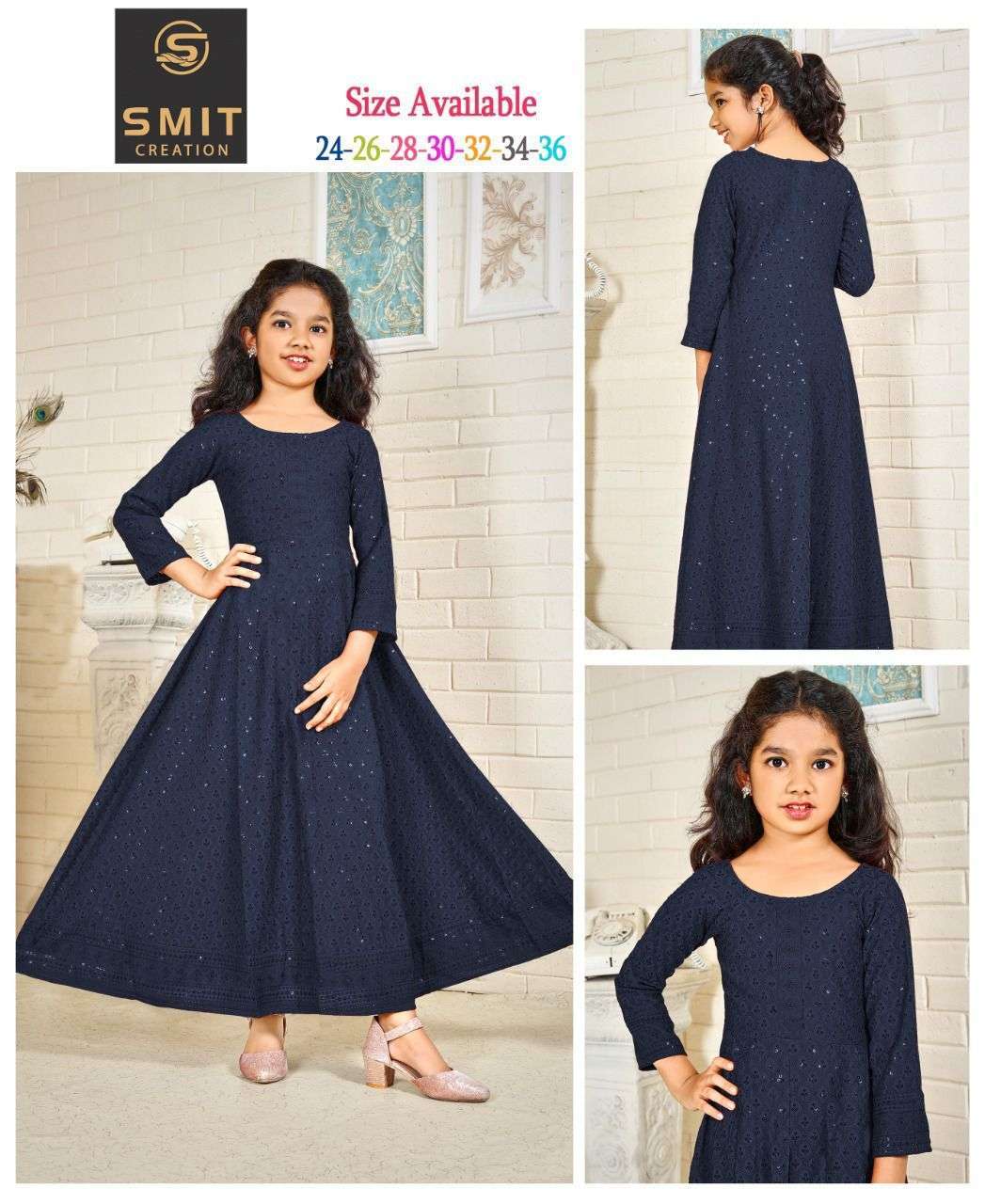 smit creation series 1001-1005 rayon heavy chikan kids gown 