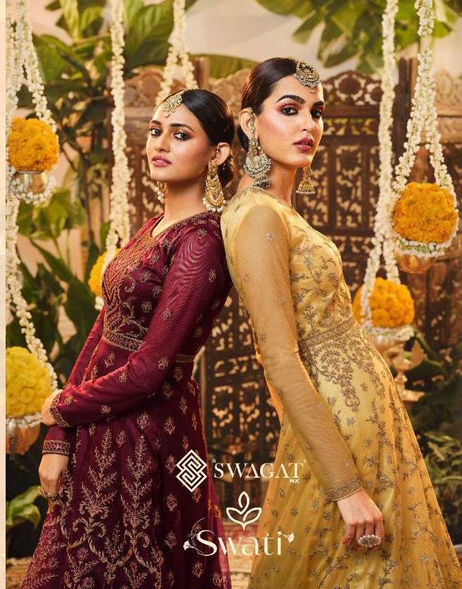 swagat swati series 3201-3207 net embroidery suit 