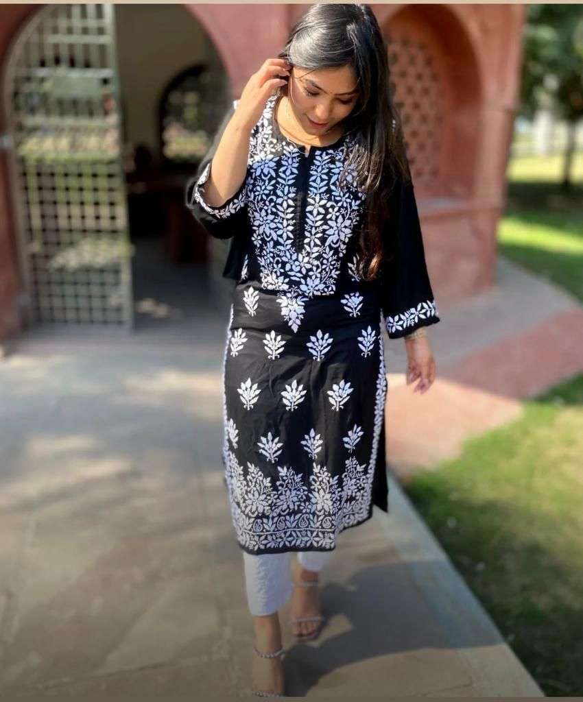 X-LADY BLACK COLORS DESIGNER PREMIUM RAYON COTTON KURTI 