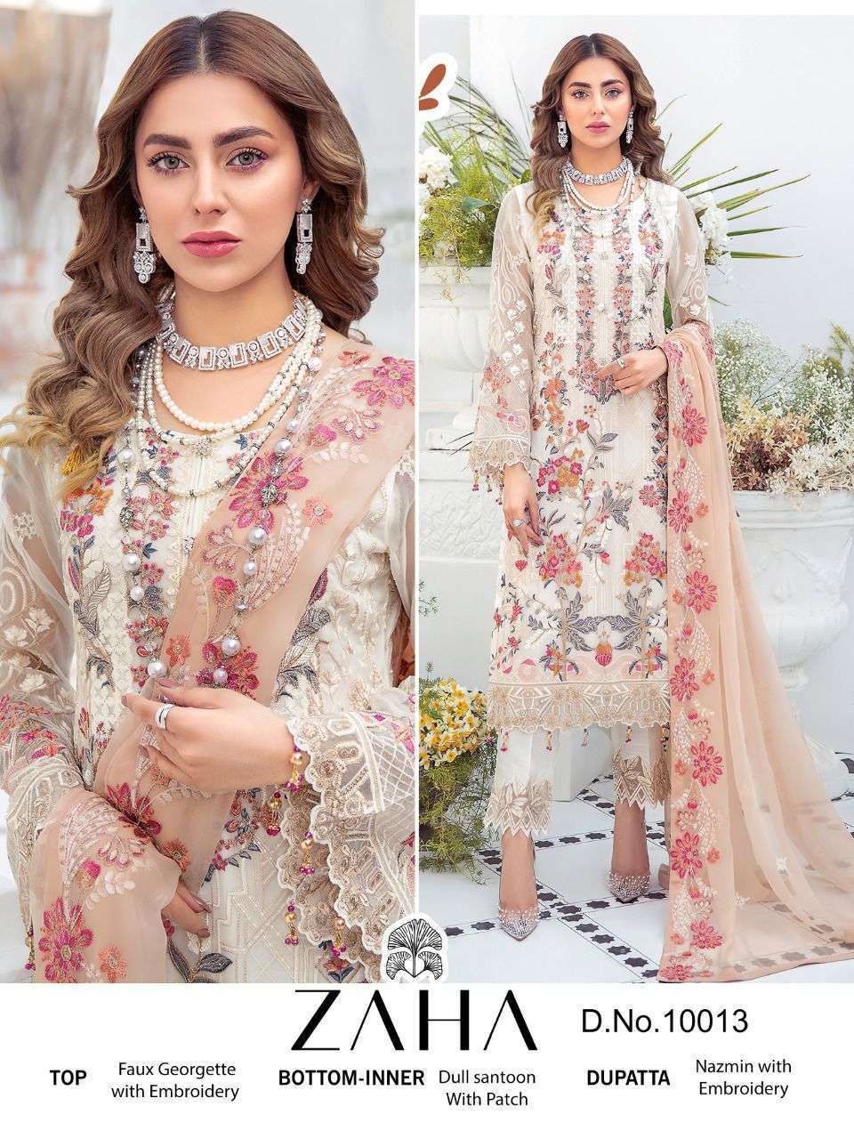 zaha 10013 faux georgette with heavy embroidered suit 
