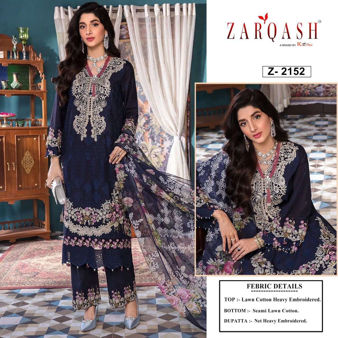 ZARQASH ELAF FESTIVE CHIKANKARI DESIGNER COTTON SUIT 