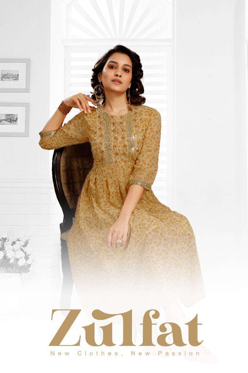 zulfat 8153 georgette pattern frock style kurti