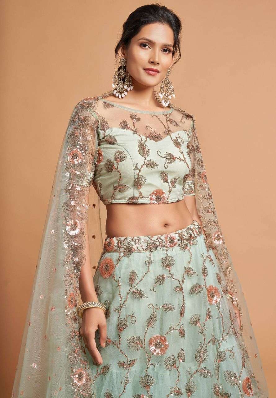 7312 DESIGNER SOFT NET GREY LEHENGA 