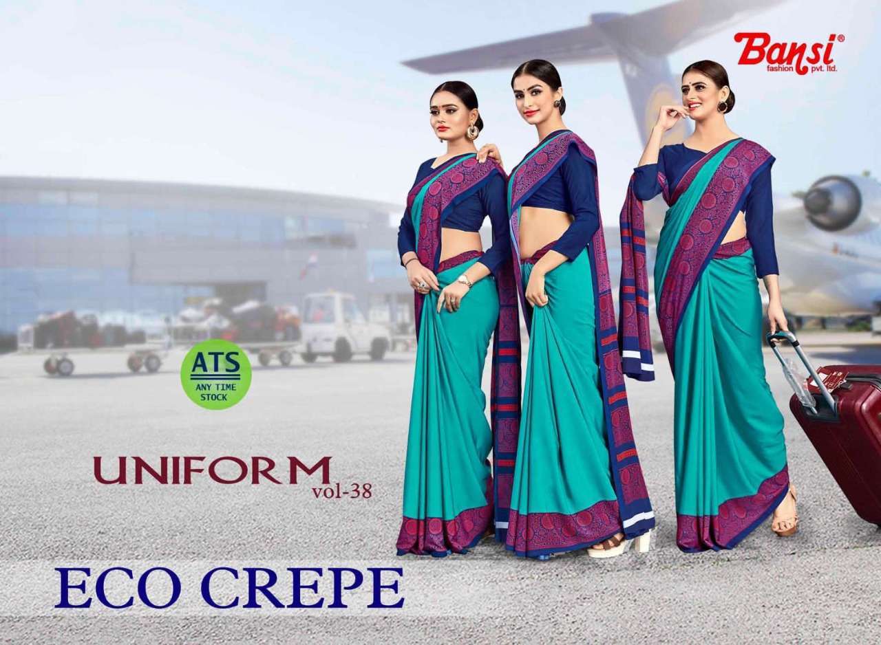 bansi ats eco crepe uniform vol 38 series 1031-1043 sand crape saree