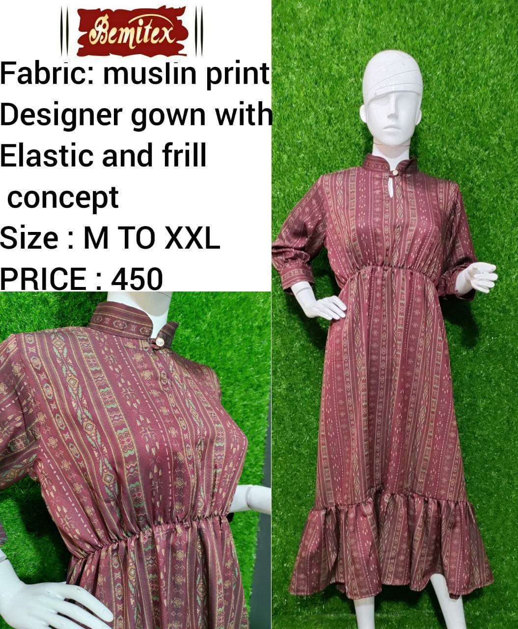 bemitex pr cotton print frill gown 