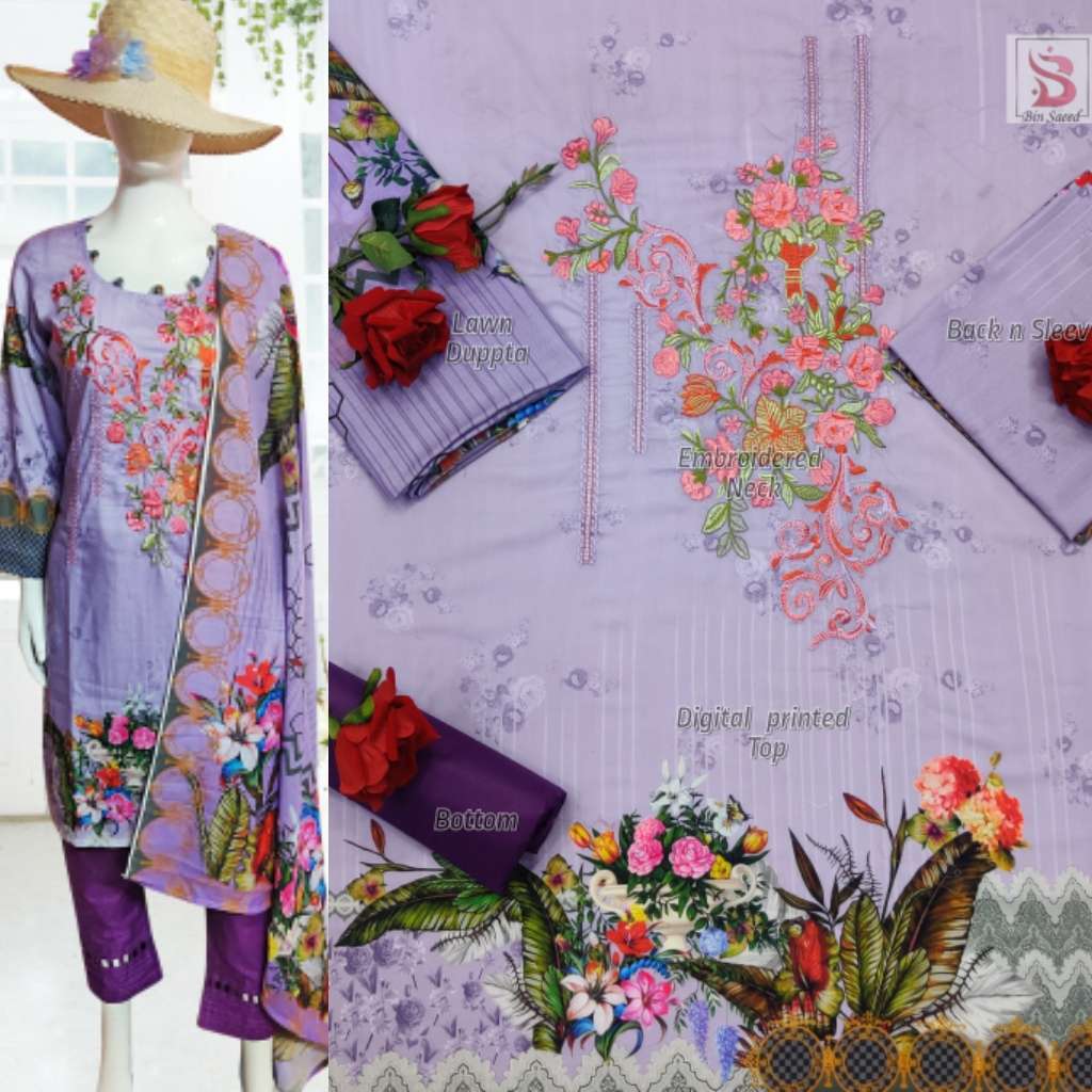 bin saeed lawn collection vol 10 series 1133-1136 lawn suit