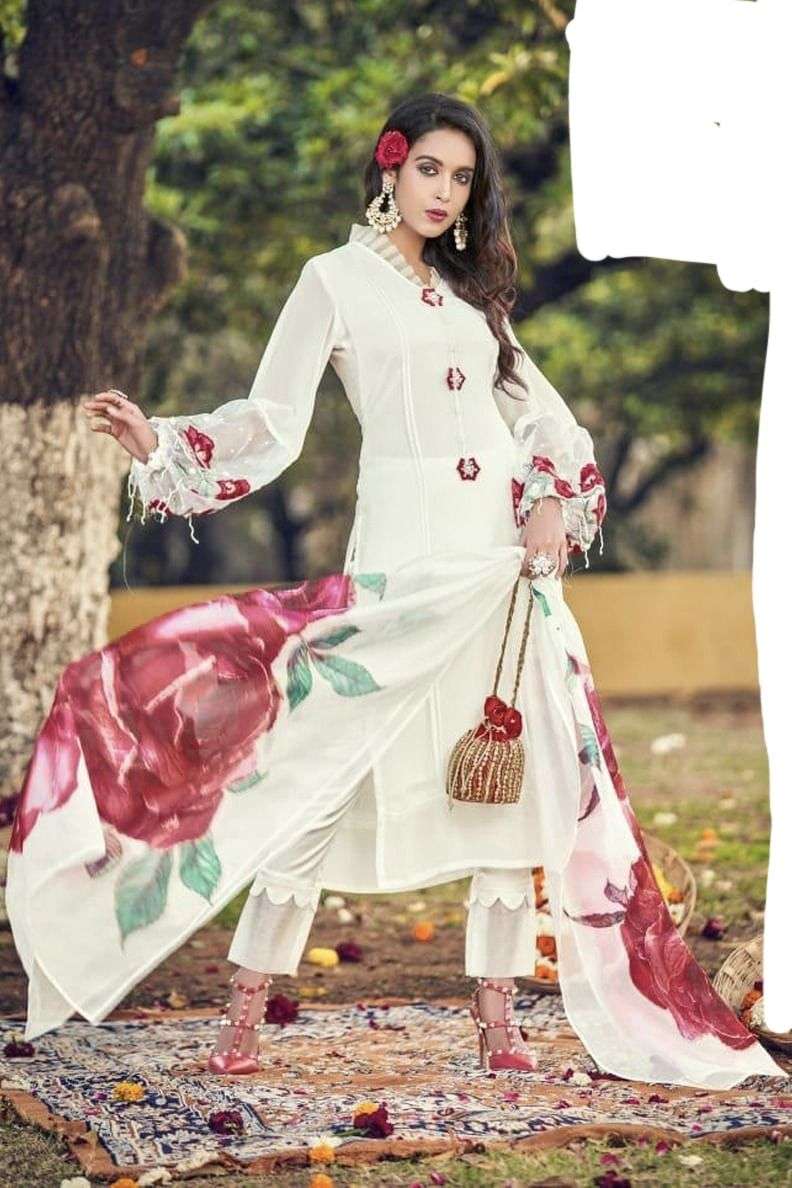 BLACK WHITE DESIGNER PURE GEORGETTE READYMADE SUIT 