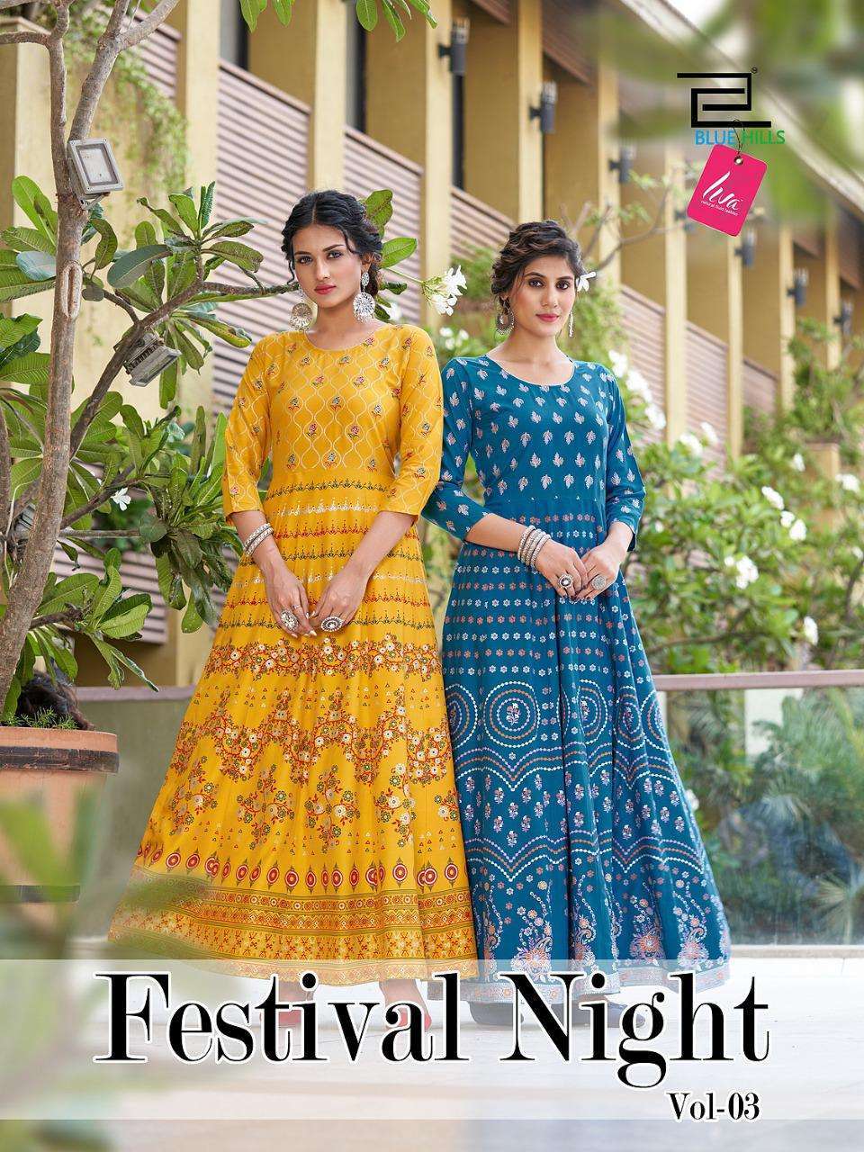 blue hills festival night vol 3 series 3001-3008 14 kg rayon kurti 