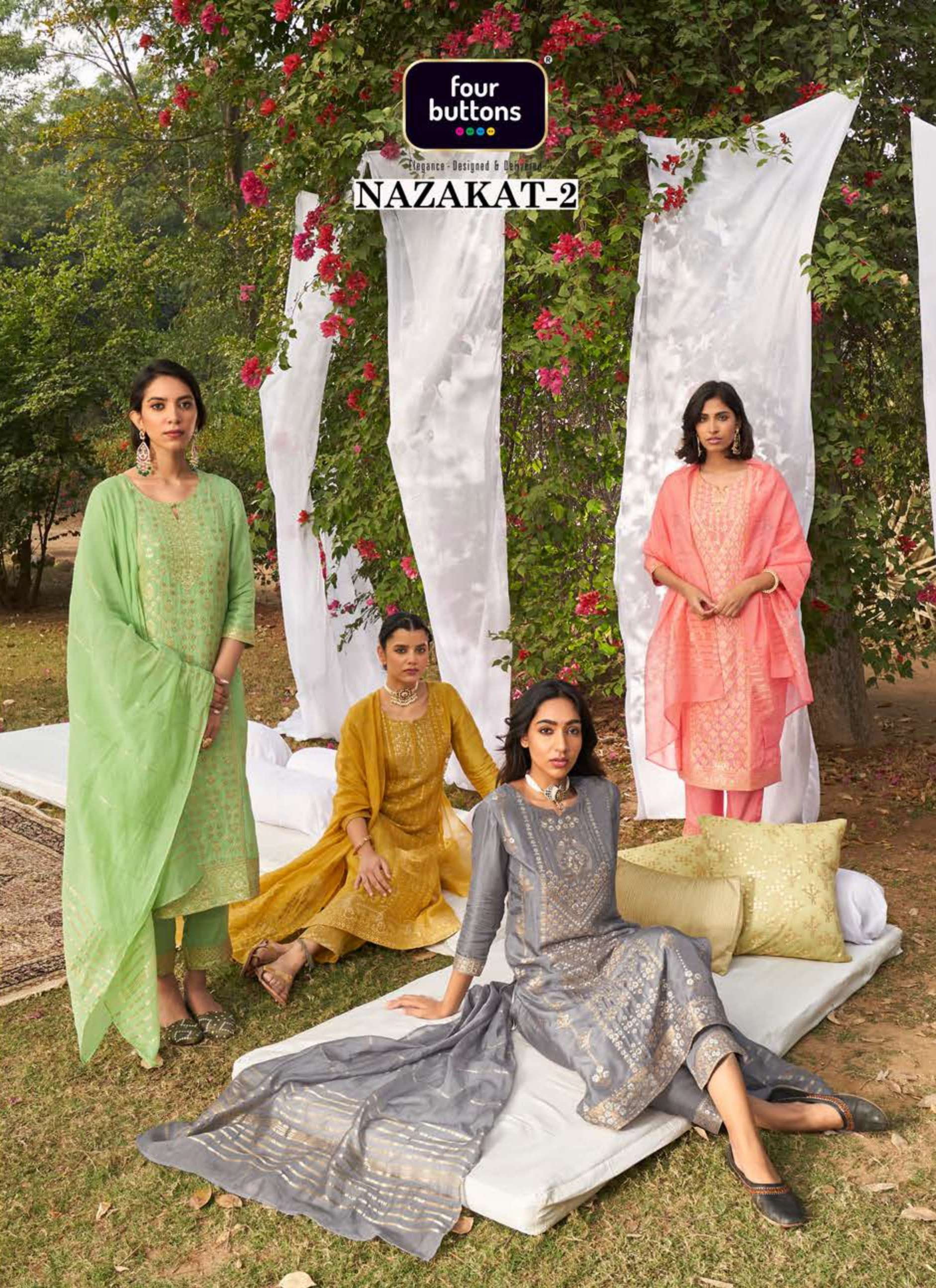 four buttons nazakat vol 2 series 1831-1836 pure dola silk readymade suit