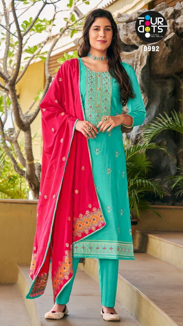 fourdots triveni series 0991-0993 muslin work suit