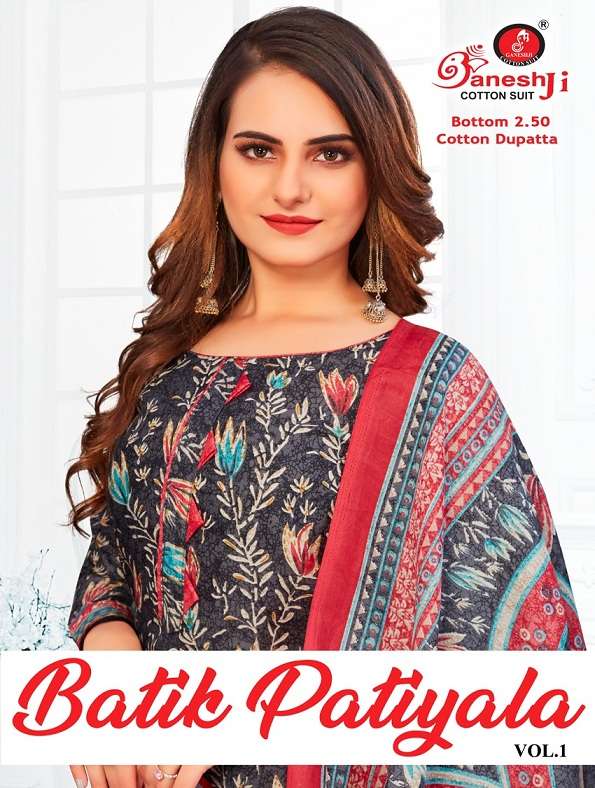 Ganeshji Batik Patiyala Vol-1 series 1001-1010 indo cotton readymade suit