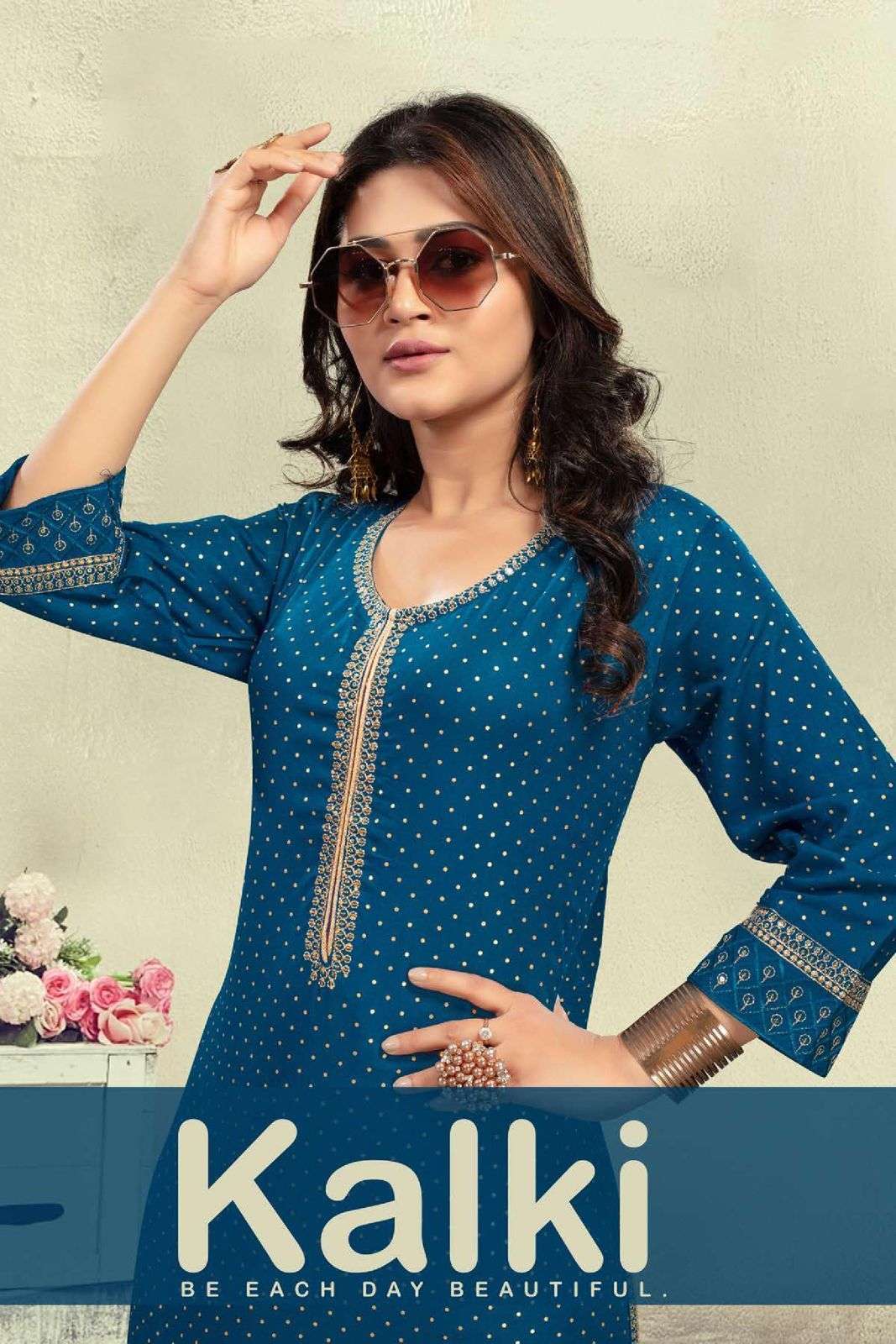 Golden kalki 8135 heavy rayon embroidery kurti