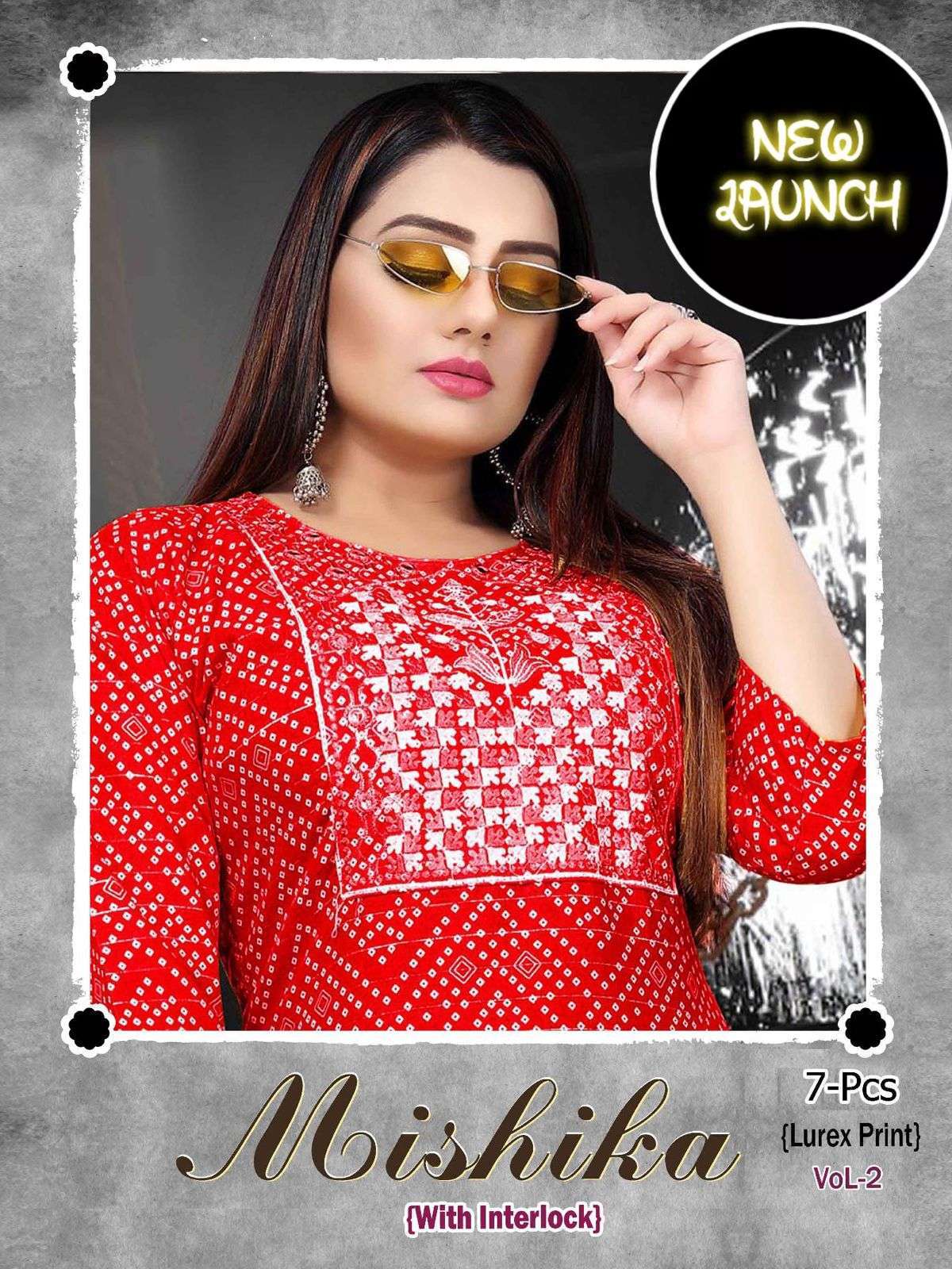 golden mishika vol 2 series 01-07 lurex print kurti