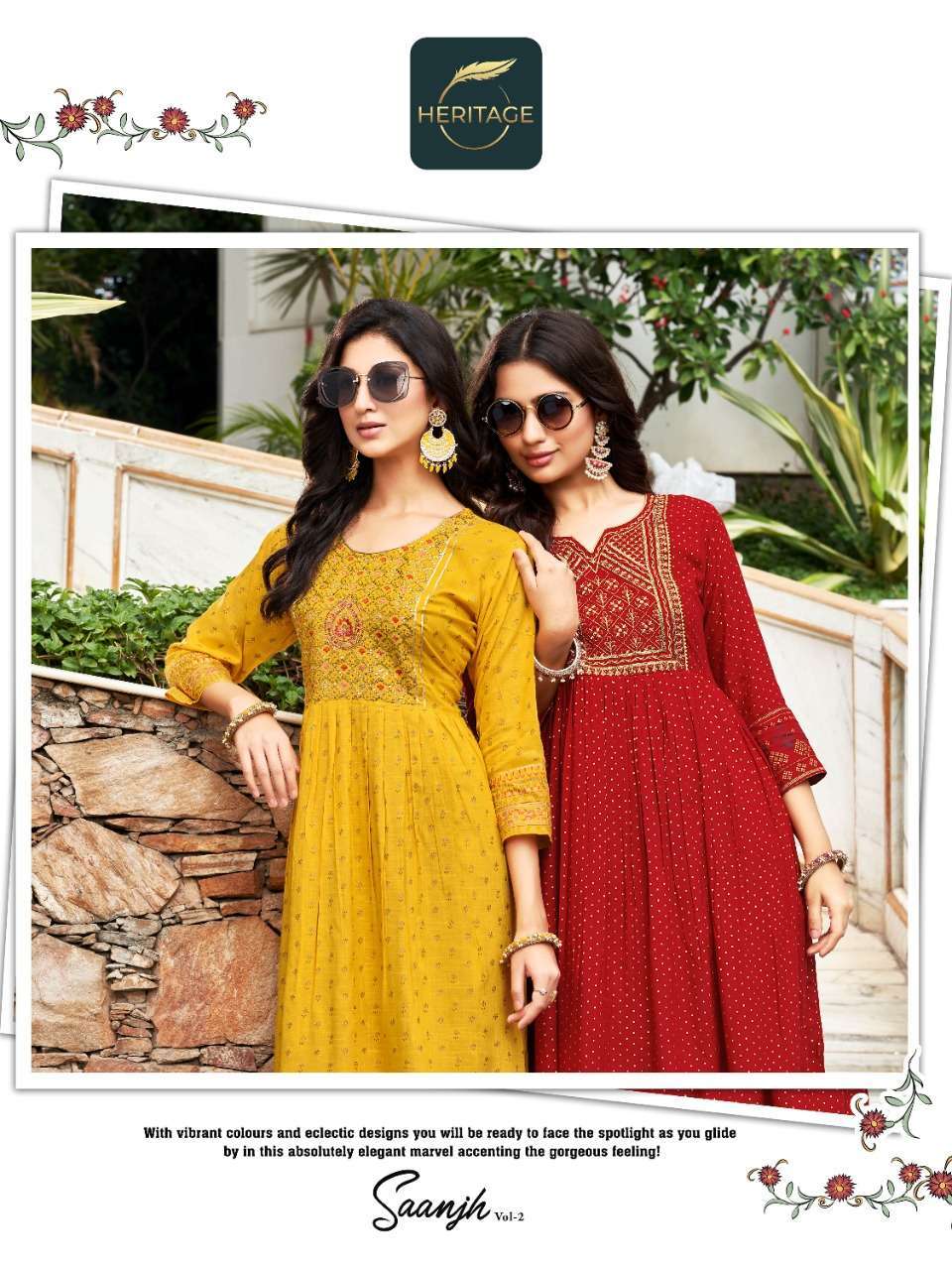 heritage creation saanjh vol 2 series 001-006 rayon slub kurti