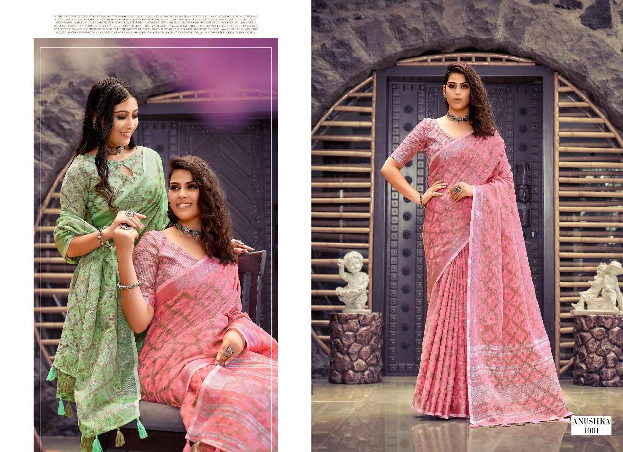kanak sarees anushka series 1001-1008 linen cotton saree